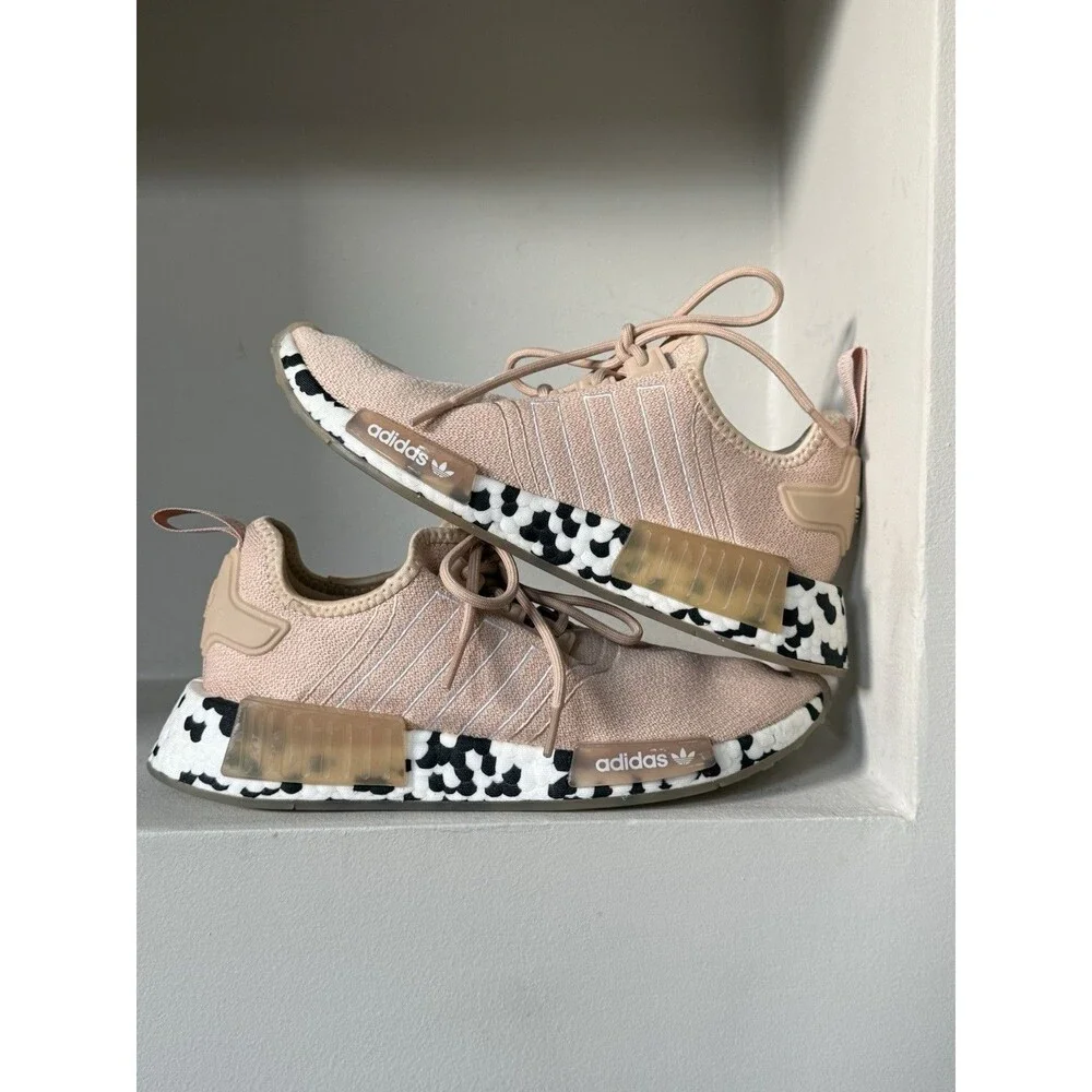 Adidas NMD R1 Halo Blush Spotted Womens 7.5 Cow Print Pink Beige Sneakers GZ7996